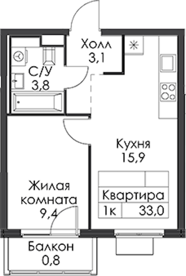 1-комнатная квартира 33 м², 17/24 эт., ЖК «Заречный парк»